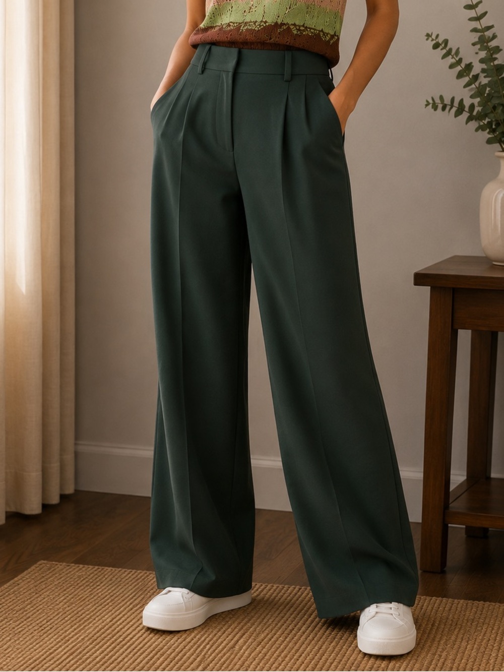 Ever New Dark Green Wide-Leg Trousers